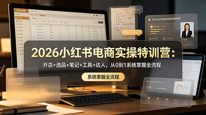 2026小红书电商实操特训营：开店+选品+笔记+工具+达人，从0到1系统掌握全流程-蓝海云网创