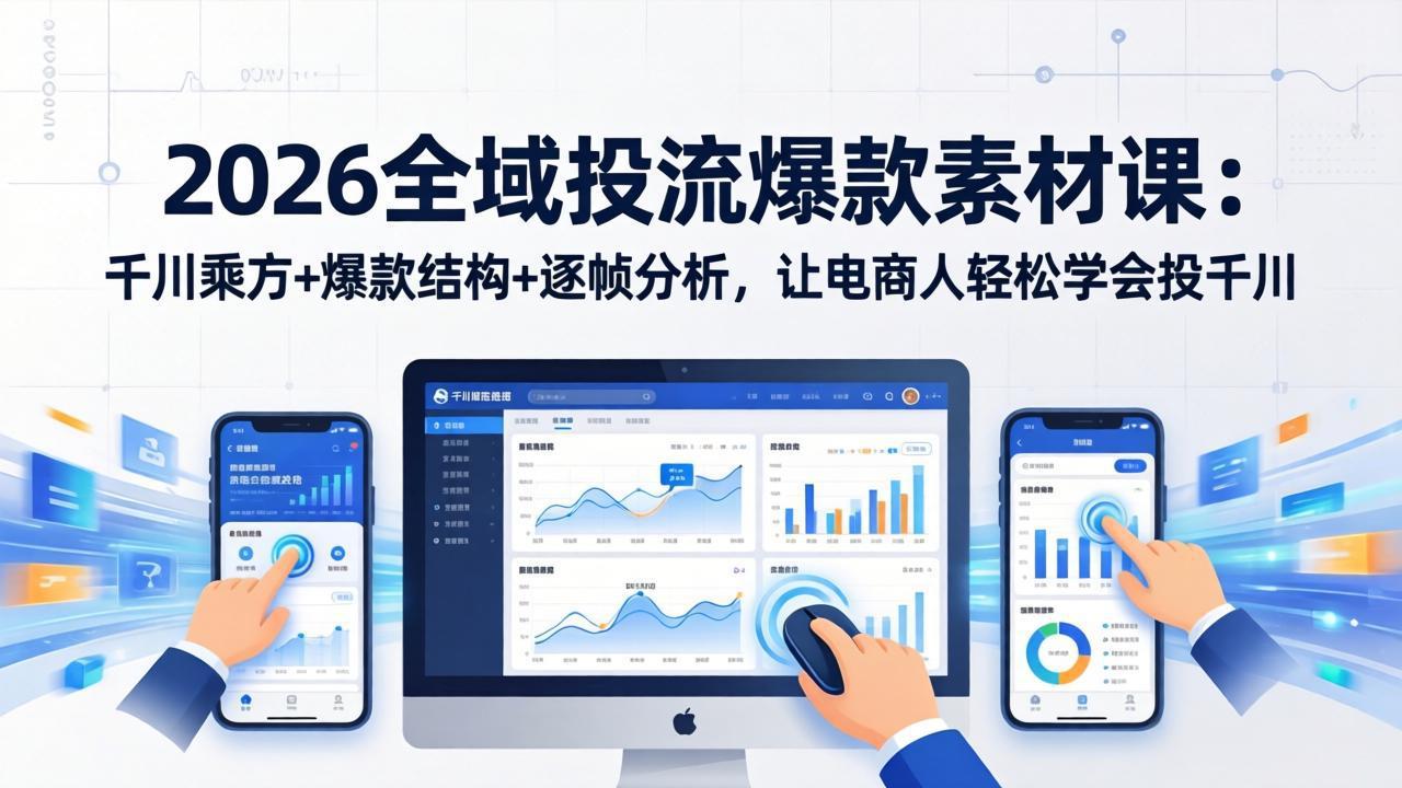 2026全域投流爆款素材课：千川乘方+爆款结构+逐帧分析，让电商人轻松学会投千川-蓝海云网创