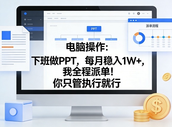 电脑操作：下班做PPT，每月稳入1W+，我全程派单！你只管执行就行【揭秘】-蓝海云网创