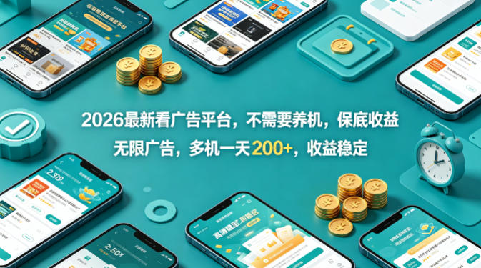 2026最新看广告平台，不需要养机，保底收益，无限广告，多机一天200+，收益稳定【揭秘】-蓝海云网创