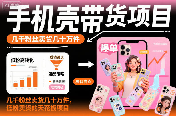 手机壳带货项目,几千粉丝卖货几十万件,短视频低粉卖货的天花板项目-蓝海云网创