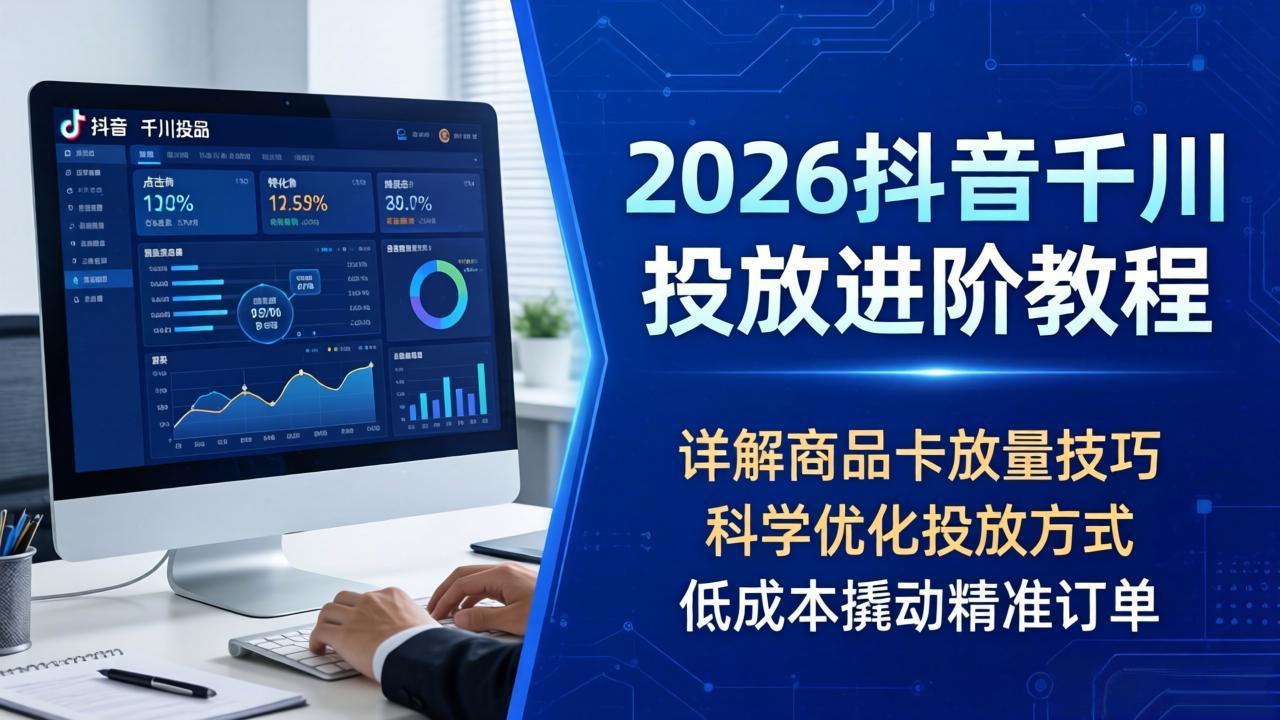 2026抖音千川投放进阶教程，详解商品卡放量技巧，科学优化投放方式，低成本撬动精准订单-蓝海云网创