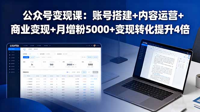 公众号变现课：账号搭建+内容运营+商业变现+月增粉5000+变现转化提升4倍-蓝海云网创