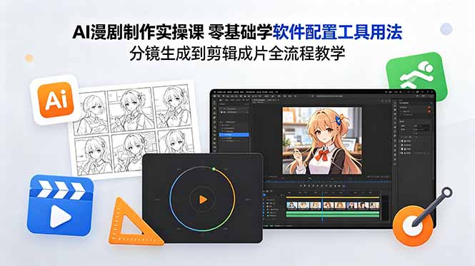 AI漫剧制作实操课 零基础学软件配置工具用法 分镜生成到剪辑成片全流程教学-蓝海云网创