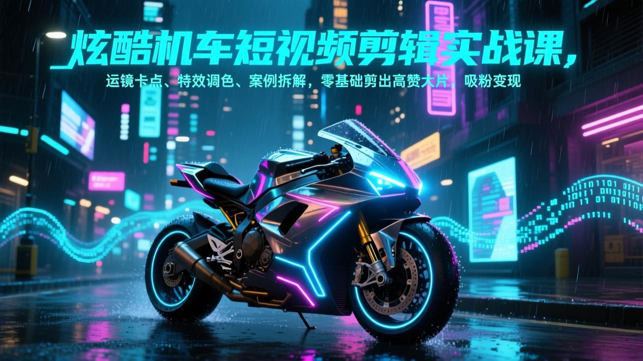 炫酷机车短视频剪辑实战课，运镜卡点、特效调色、案例拆解，零基础剪出高赞大片，吸粉变现-蓝海云网创