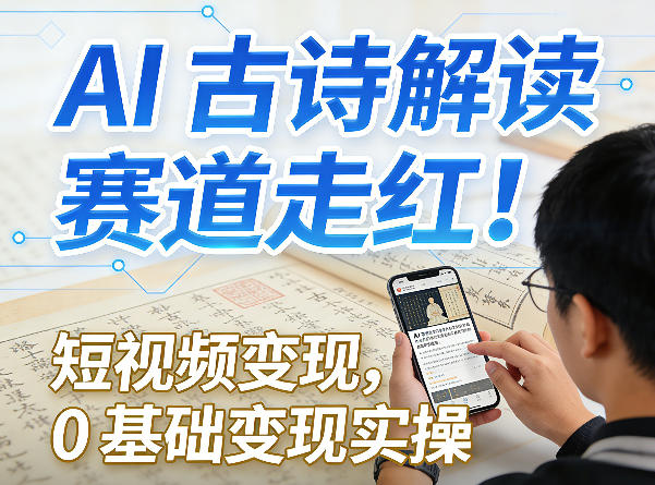 AI古诗解读赛道走红！短视频变现，0基础变现实操-蓝海云网创
