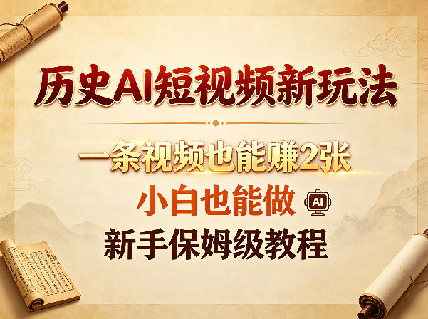 历史AI短视频新玩法，一条视频也能賺2张，小白也能做，新手保姆级教程-蓝海云网创