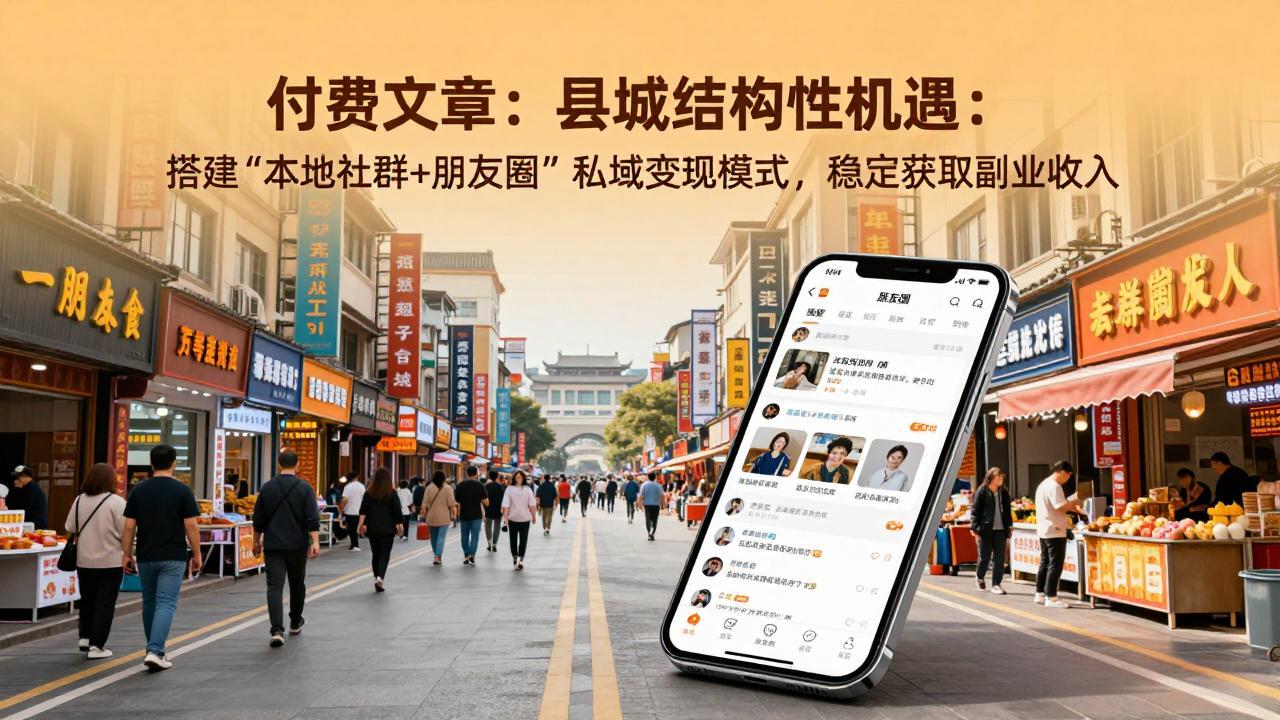 付费文章:县城结构性机遇:搭建“本地社群+朋友圈”私域变现模式,稳定获取副业收入-蓝海云网创