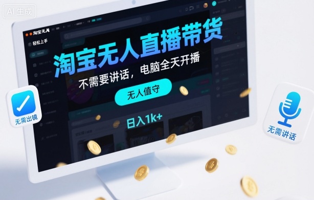 淘宝无人直播带货，不需要出镜，不需要讲话，电脑全天开播，轻松上手，日入1k+【揭秘】-蓝海云网创