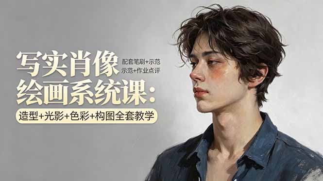 写实肖像绘画系统课：造型+光影+色彩+构图全套教学，配套笔刷+示范+作业点评-蓝海云网创