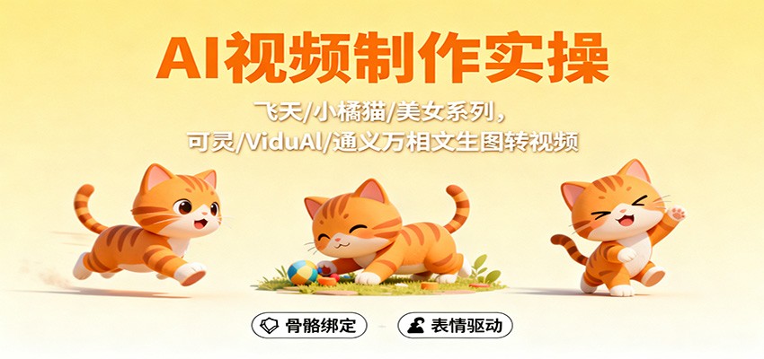AI视频制作实操,飞天/小橘猫/美女系列,可灵/ViduAl/通义万相文生图转视频-蓝海云网创