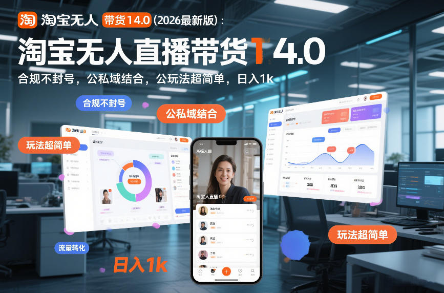 淘宝无人直播带货14.0(2026最新版)：合规不封号，公私域结合，玩法超简单，日入1k+【揭秘】-蓝海云网创