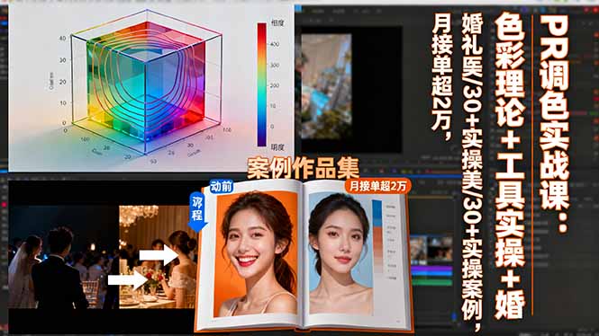 PR调色实战课：色彩理论+工具实操+婚礼医美/30+实操案例，月接单超2万-蓝海云网创