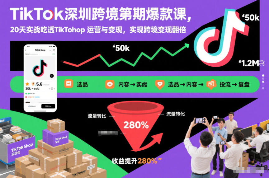 TikTok深圳跨境第2期爆款课，20天实战吃透TikTok Shop运营与变现，实现跨境变现翻倍-蓝海云网创