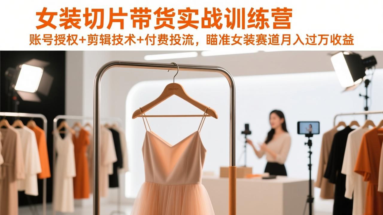 女装切片带货实战训练营，账号授权+剪辑技术+付费投流，瞄准女装赛道月入过万收益-蓝海云网创