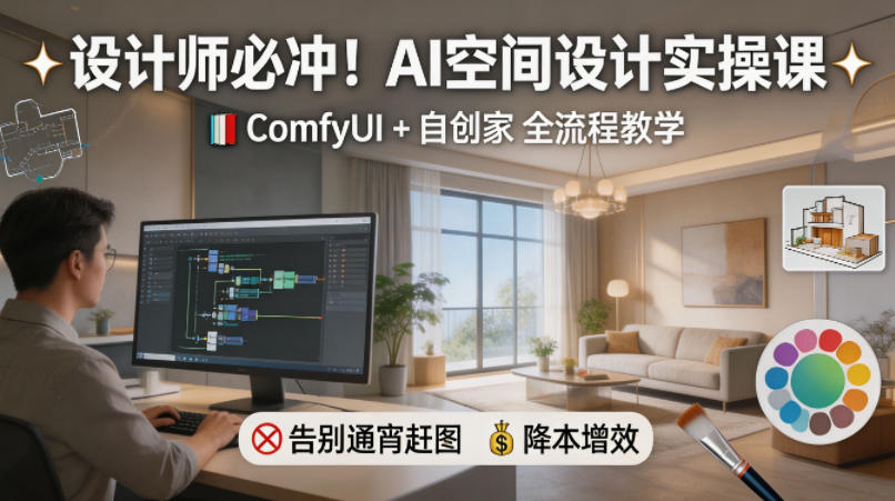 设计师必冲！AI空间设计实操课，ComfyUI+自创家全教学，告别通宵赶图，降本增效-蓝海云网创