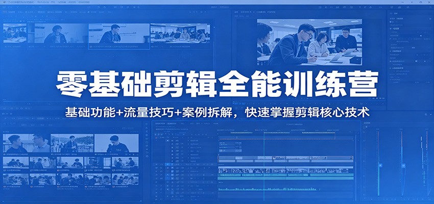 零基础剪辑全能训练营：基础功能+流量技巧+案例拆解，快速掌握剪辑核心技术-蓝海云网创