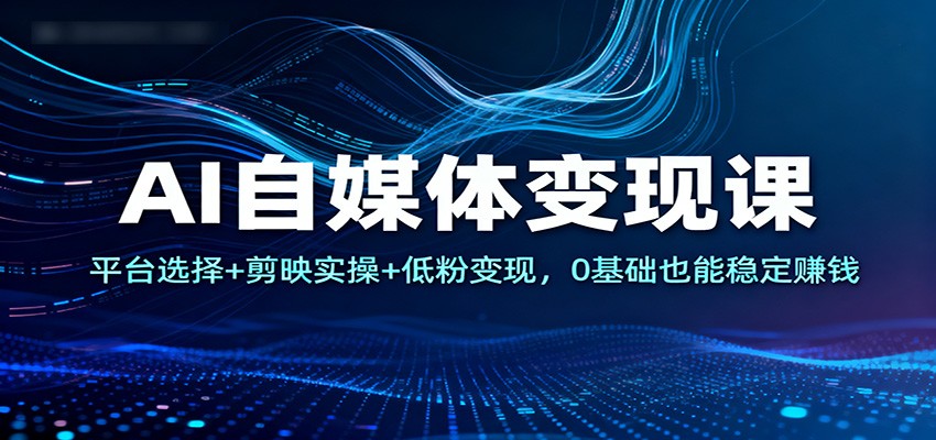 AI自媒体变现课：平台选择+剪映实操+低粉变现，0基础也能稳定赚钱-蓝海云网创