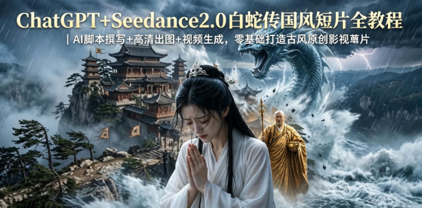 ChatGPT+Seedance2.0白蛇传国风短片全教程｜AI脚本撰写+高清出图+视频生成，零基础打造古风原创影视短片-蓝海云网创