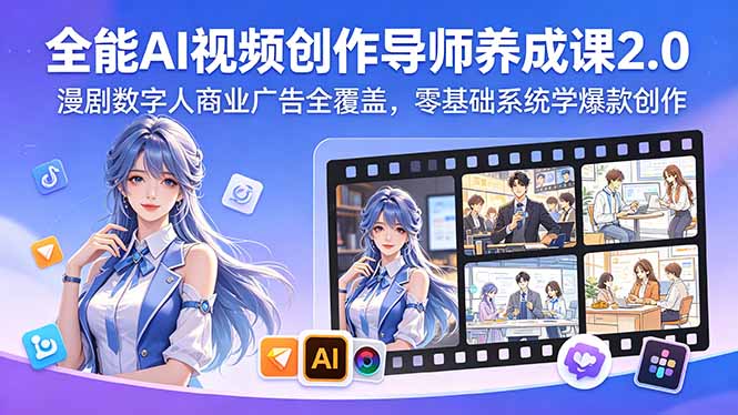 全能AI视频创作导师养成课2.0，漫剧数字人商业广告全覆盖，零基础系统学爆款创作-蓝海云网创