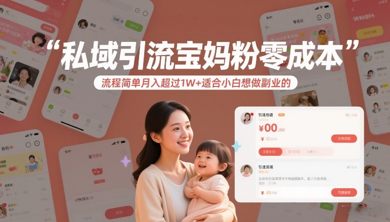 私域引流宝妈粉零成本流程简单月入超过1W+适合小白想做副业的-蓝海云网创