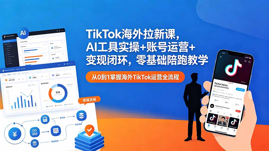 TikTok海外拉新课，AI工具实操+账号运营+变现闭环，零基础陪跑教学-蓝海云网创