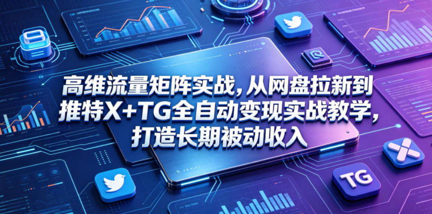 高维流量矩阵实战，从网盘拉新到推特X+TG全自动变现实战教学，打造长期被动收入-蓝海云网创