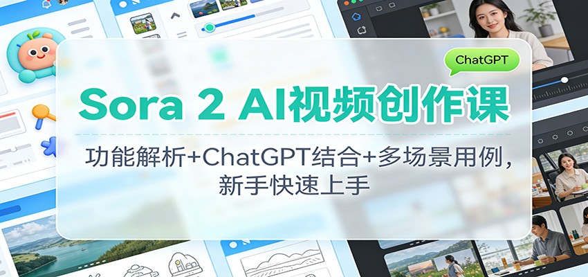 Sora 2 AI视频创作课：功能解析+ChatGPT结合+多场景用例，新手快速上手-蓝海云网创
