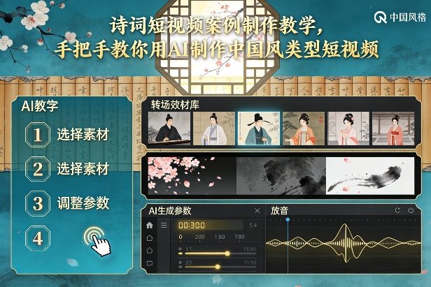 古诗词短视频案例制作教学，手把手教你用AI制作中国风类型短视频-蓝海云网创