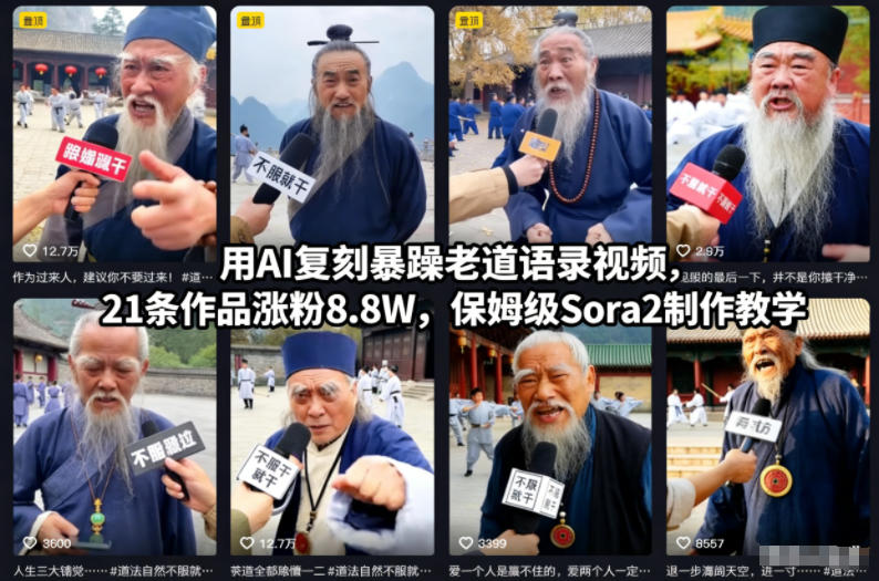 用AI复刻暴躁老道语录视频，21条作品涨粉8.8W，保姆级Sora2制作教学-蓝海云网创
