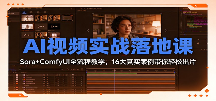 AI视频实战落地课：Sora+ComfyUI全流程教学，16大真实案例带你轻松出片-蓝海云网创