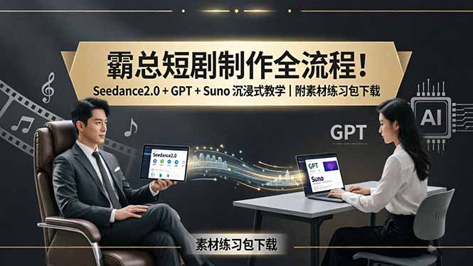 霸总短剧制作全流程！Seedance2.0 + GPT + Suno 沉浸式教学｜附素材练习包下载-蓝海云网创