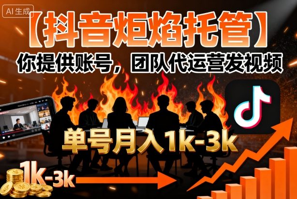 【抖音炬焰托管】你提供账号，团队代运营发视频，单号月入1k+【揭秘】-蓝海云网创