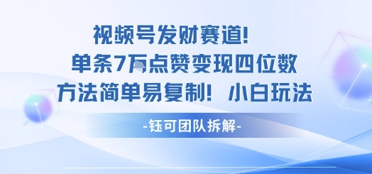 视频号发财赛道单条7W点赞变现四位数方法简单易复制小白玩法-蓝海云网创