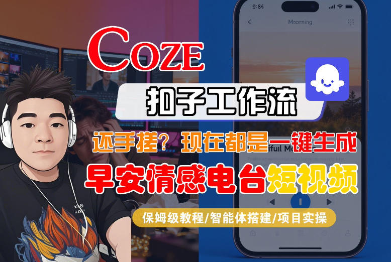 【Coze工作流搭建实操教程】【coze】早安情感电台日签视频还在手动做？用扣子工作流自动生成，省时90%-蓝海云网创