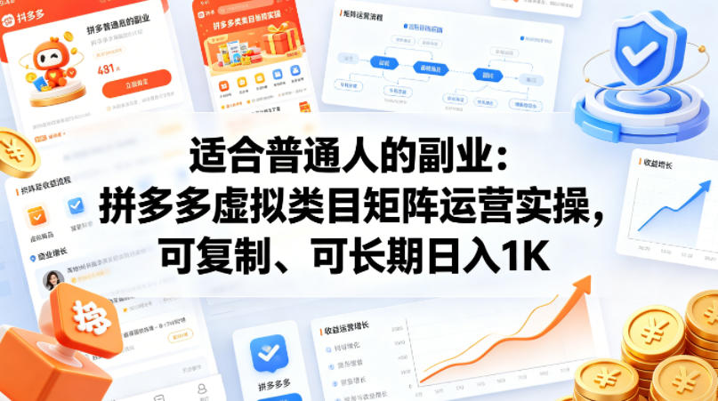 适合普通人的副业：拼多多虚拟类目矩阵运营实操，可复制、可长期日入1K【揭秘】-蓝海云网创