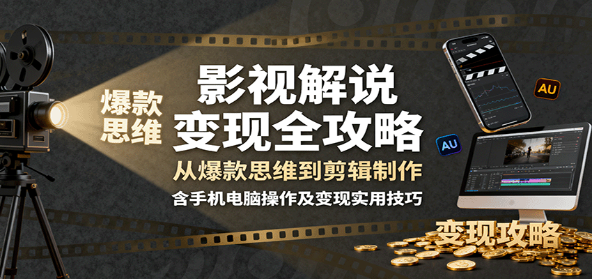 影视解说变现全攻略：从爆款思维到剪辑制作，含手机电脑操作及变现实用技巧-蓝海云网创