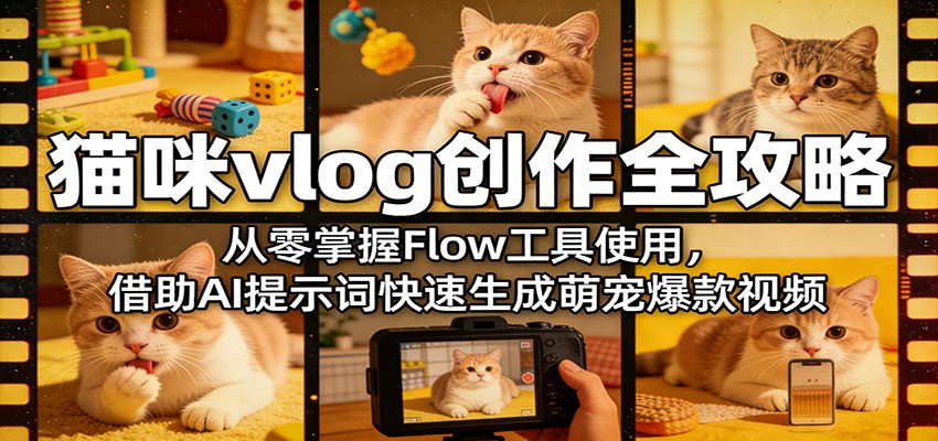 猫咪vlog创作全攻略：从零掌握Flow工具使用，借助AI提示词快速生成萌宠爆款视频-蓝海云网创