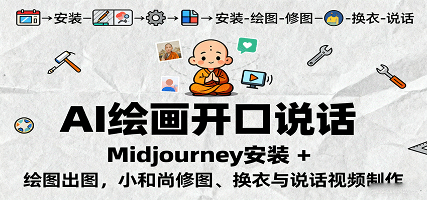 AI绘画开口说话,Midjourney安装 + 绘图出图,小和尚修图、换衣与说话视频制作-蓝海云网创