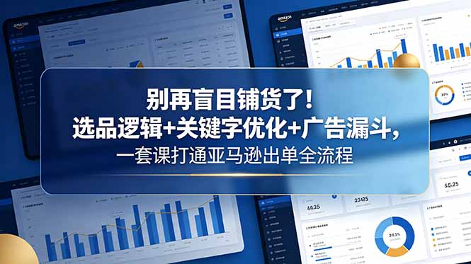 别再盲目铺货了！选品逻辑+关键字优化+广告漏斗，一套课打通亚马逊出单全流程-蓝海云网创