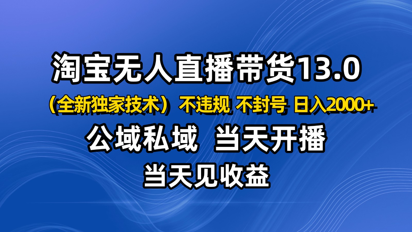 淘宝无人直播13.0,公域私域技术,不封号,不违规 布局下半年旺季赛道,日入2000+-蓝海云网创
