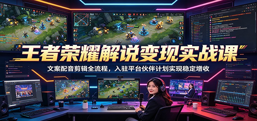 王者荣耀解说变现实战课：文案配音剪辑全流程，入驻平台伙伴计划实现稳定增收-蓝海云网创