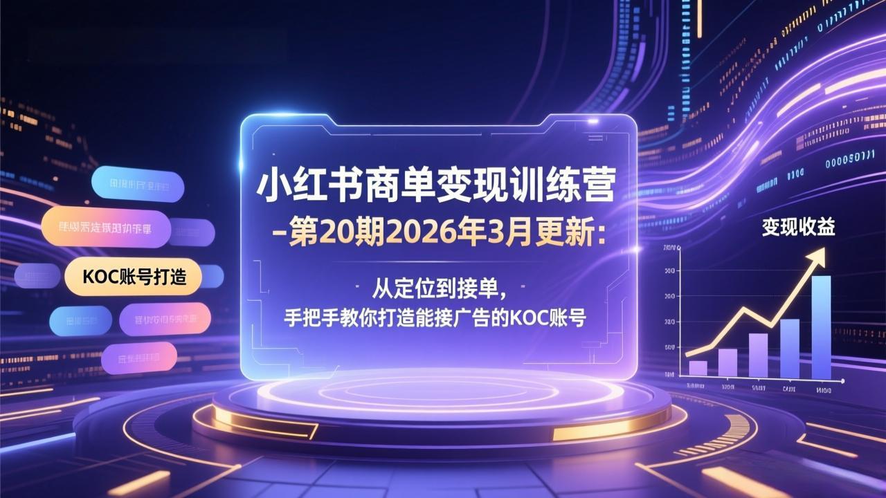 小红书商单变现训练营-第20期26年3月更新：从定位到接单，手把手教你打造能接广告的KOC账号-蓝海云网创
