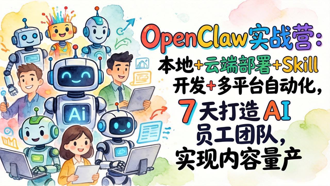 OpenClaw实战营：本地+云端部署+Skill开发+多平台自动化，7 天打造 AI 员工团队，实现内容量产-蓝海云网创