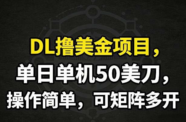 DL撸美金项目，单日单机50美刀，操作简单，可矩阵多开-蓝海云网创