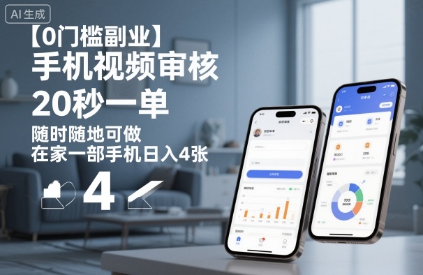 【0门槛副业】手机视频审核，20秒一单，随时随地可做，在家一部手机日入4张【揭秘】-蓝海云网创