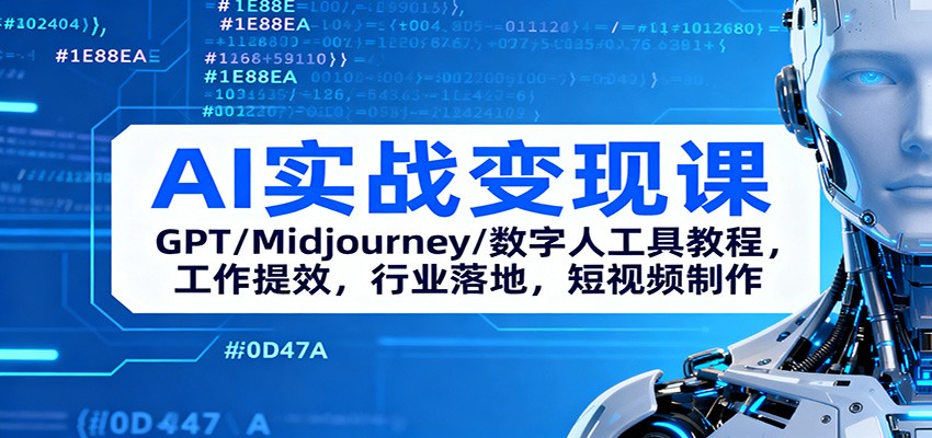 AI实战变现课：GPT/Midjourney/数字人工具教程，工作提效，行业落地，短视频制作-蓝海云网创