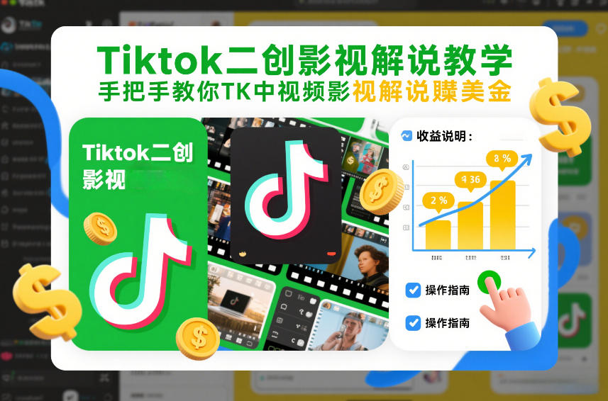 Tiktok二创影视解说教学，手把手教你TK中视频影视解说賺美金(更新26年1月)-蓝海云网创