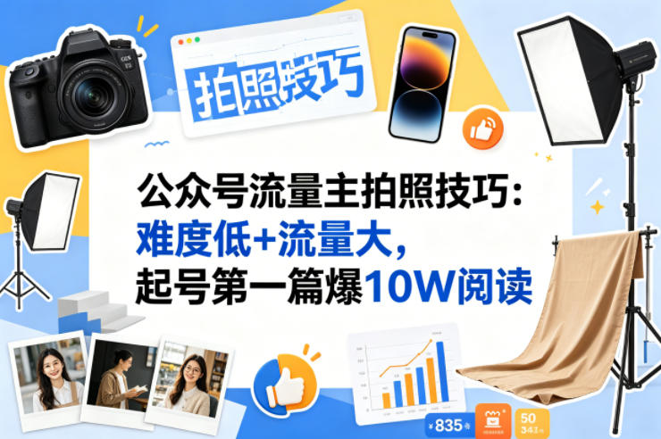 公众号流量主之拍照技巧赛道，难度低+流量大，起号第一篇就爆了10w阅读-蓝海云网创