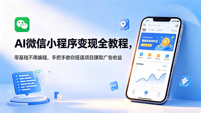 AI微信小程序变现全教程，零基础不用编程，手把手教你搭建项目赚取广告收益-蓝海云网创